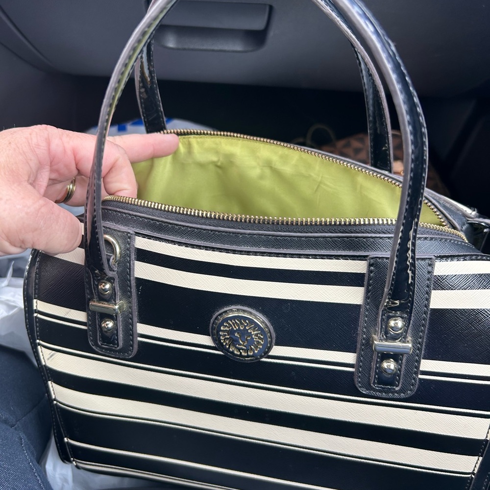 Black and White Striped Anne Klein Handbag (Rare) - Picture 2 of 6